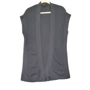 Eileen Fisher Petite Womens‎ OS Gray Tencel Lyocell Ribbed Open Front Cardigan